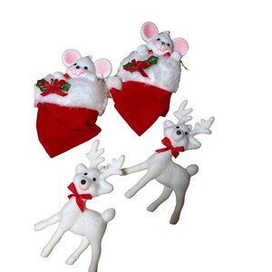 Flocked Felt Deer and Mice Christmas Ornaments